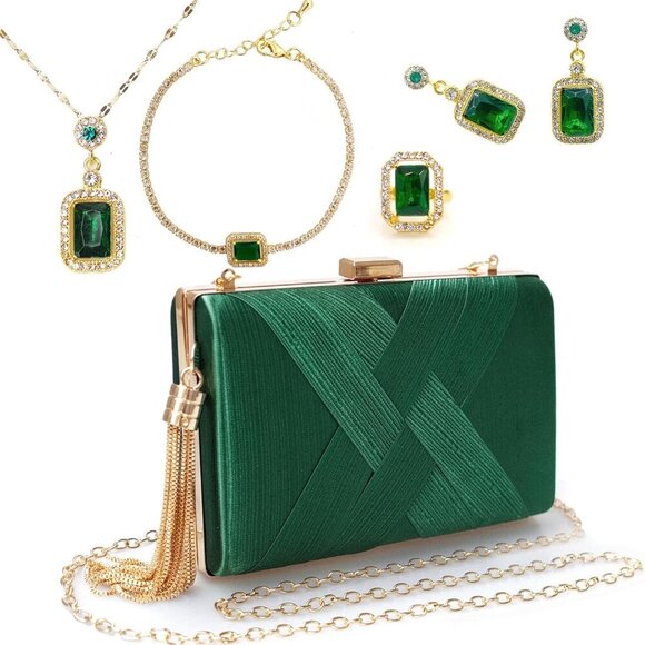 Luxurious Vintage Clutch Purse with Full Jewelry Set – Perfect Gift for Her